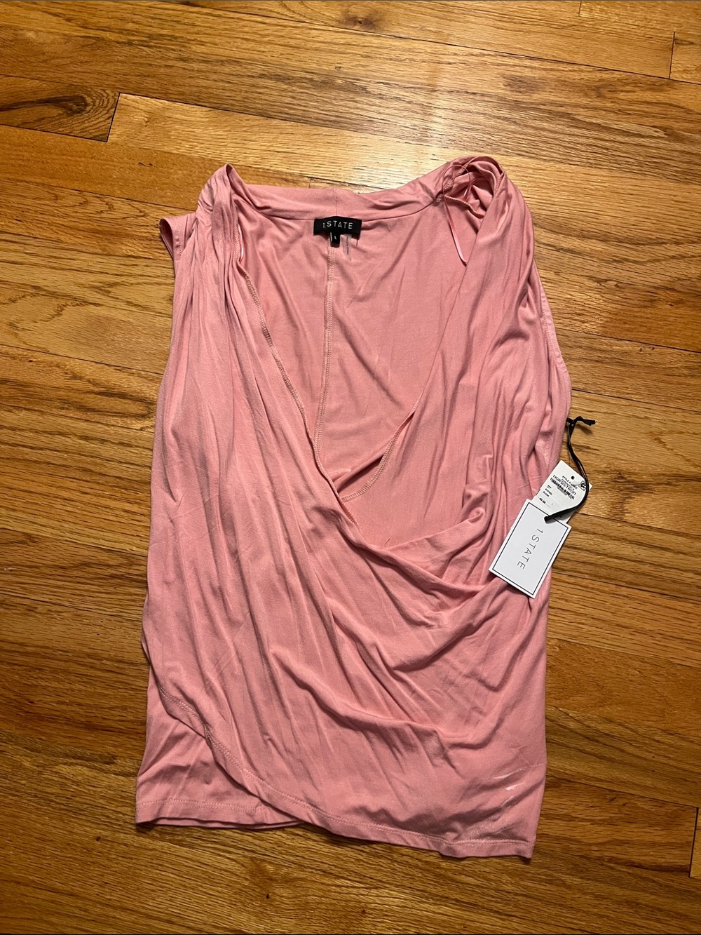 1.STATE Draped V-Neck Sleeveless Top - Rose Pink- faux wrap- size large- NWT
